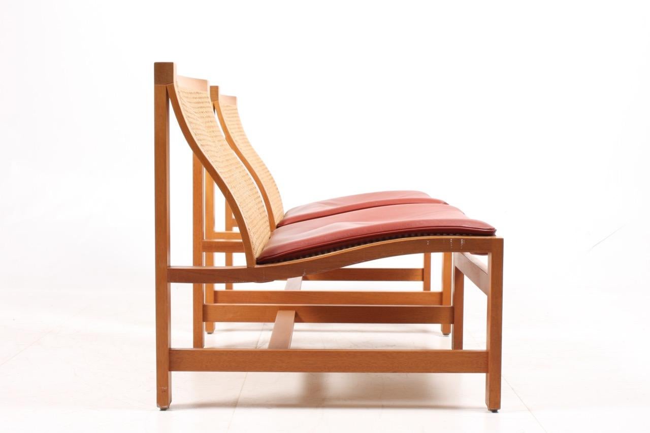 Late 20th Century Pair of Midcentury Lounge Chairs by in Beech and Patinated Leather, Danish