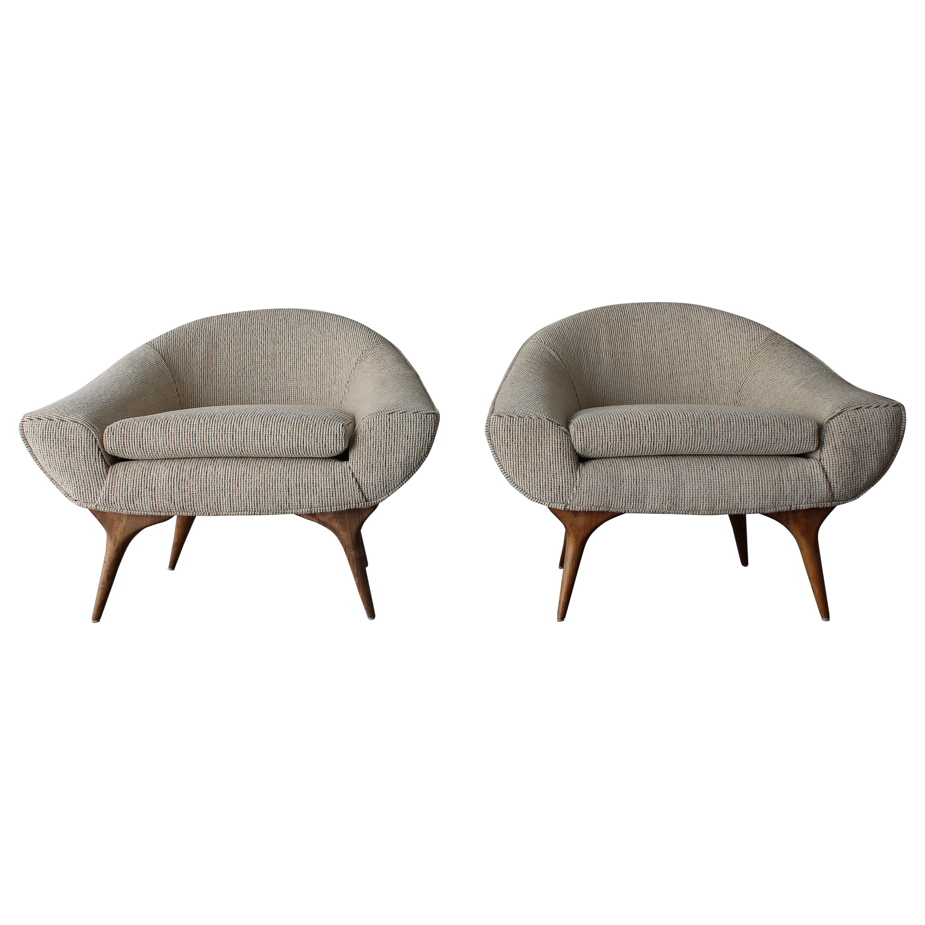 Pair of Mid Century Upholstered Grey Lounge Chairs by Vanson, England
