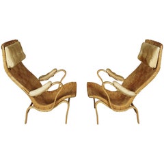 Pair of Midcentury Lounge Chairs Designed by Bruno Mathsson, Model Pernilla