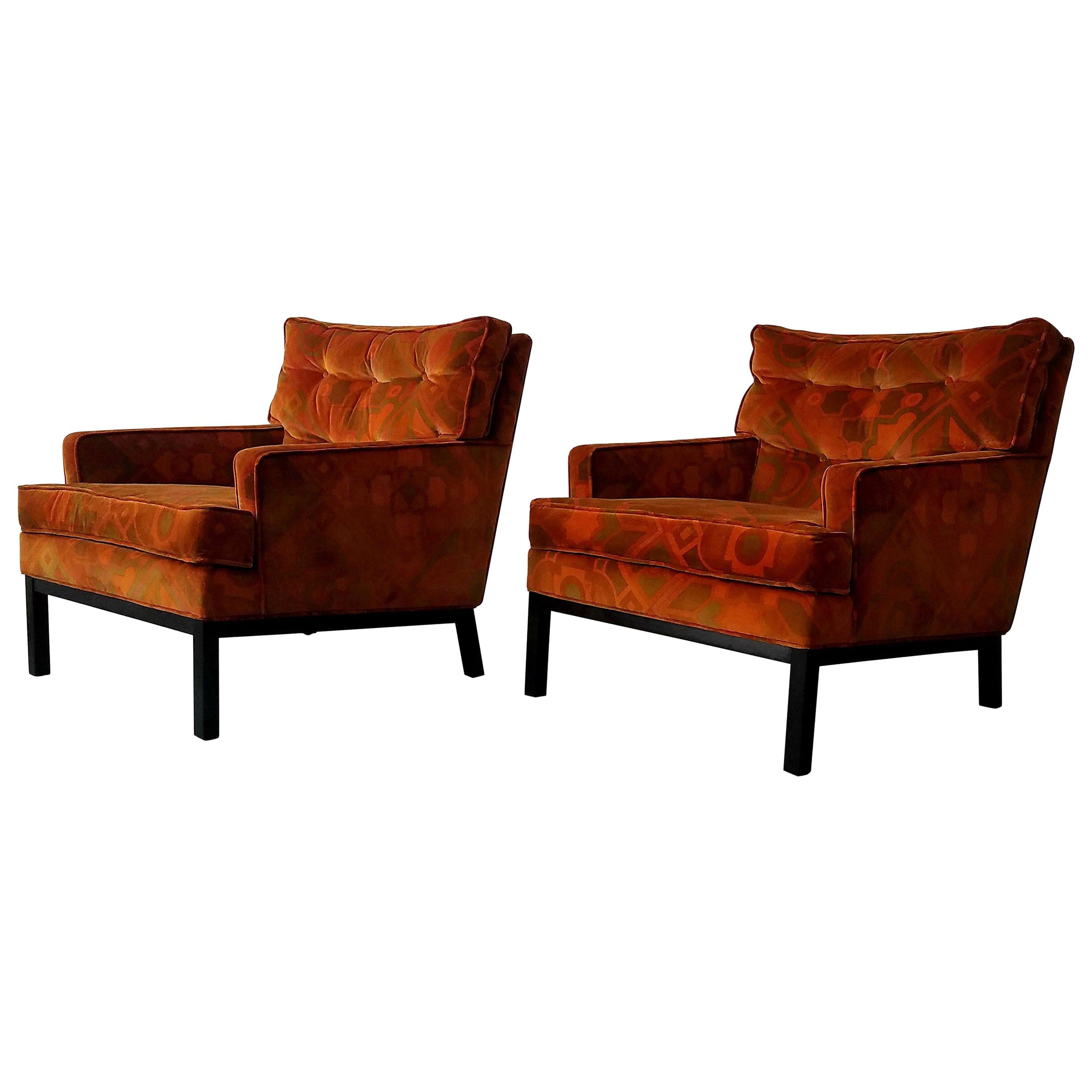 Pair of Midcentury Lounge Chairs Harvey Probber Style Jack Lenor Larsen Fabric