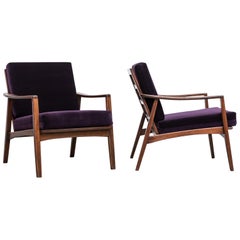 Pair of Midcentury Lounge Chairs in Amethyst Velvet