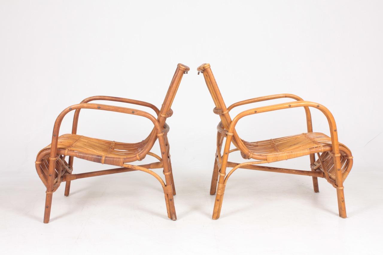 Pair of Midcentury Lounge Chairs in Bamboo & Elm by Wengler Danish Design, 1940s 1