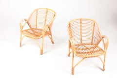 Pair of Midcentury Lounge Chairs in Bamboo, Made in Denmark, 1950