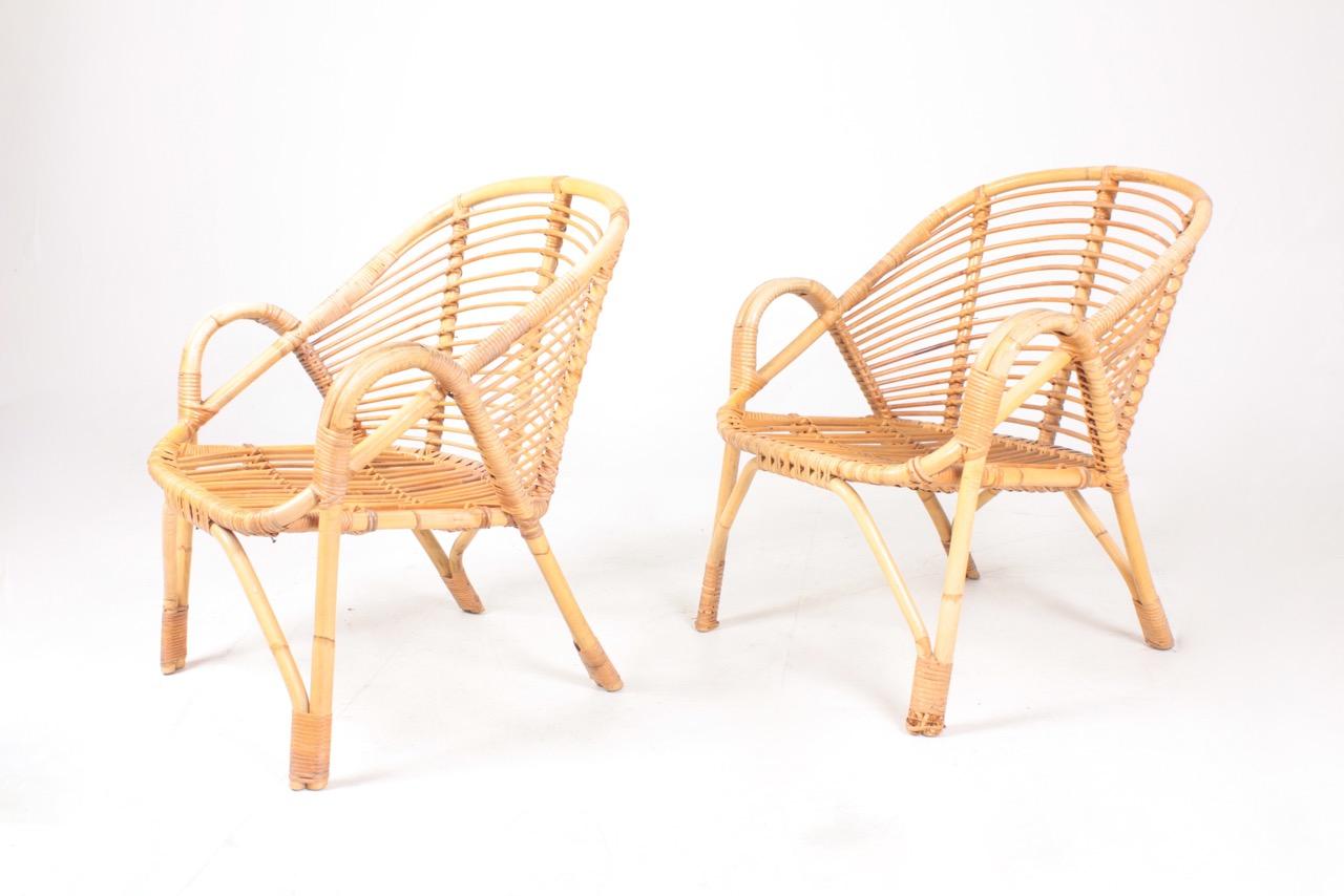 Scandinavian Modern Pair of Midcentury Lounge Chairs in Bamboo, Made in Denmark, 1950 For Sale