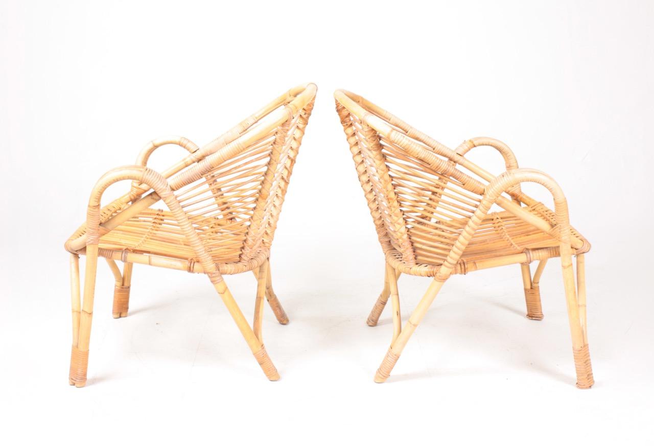 Danish Pair of Midcentury Lounge Chairs in Bamboo, Made in Denmark, 1950 For Sale