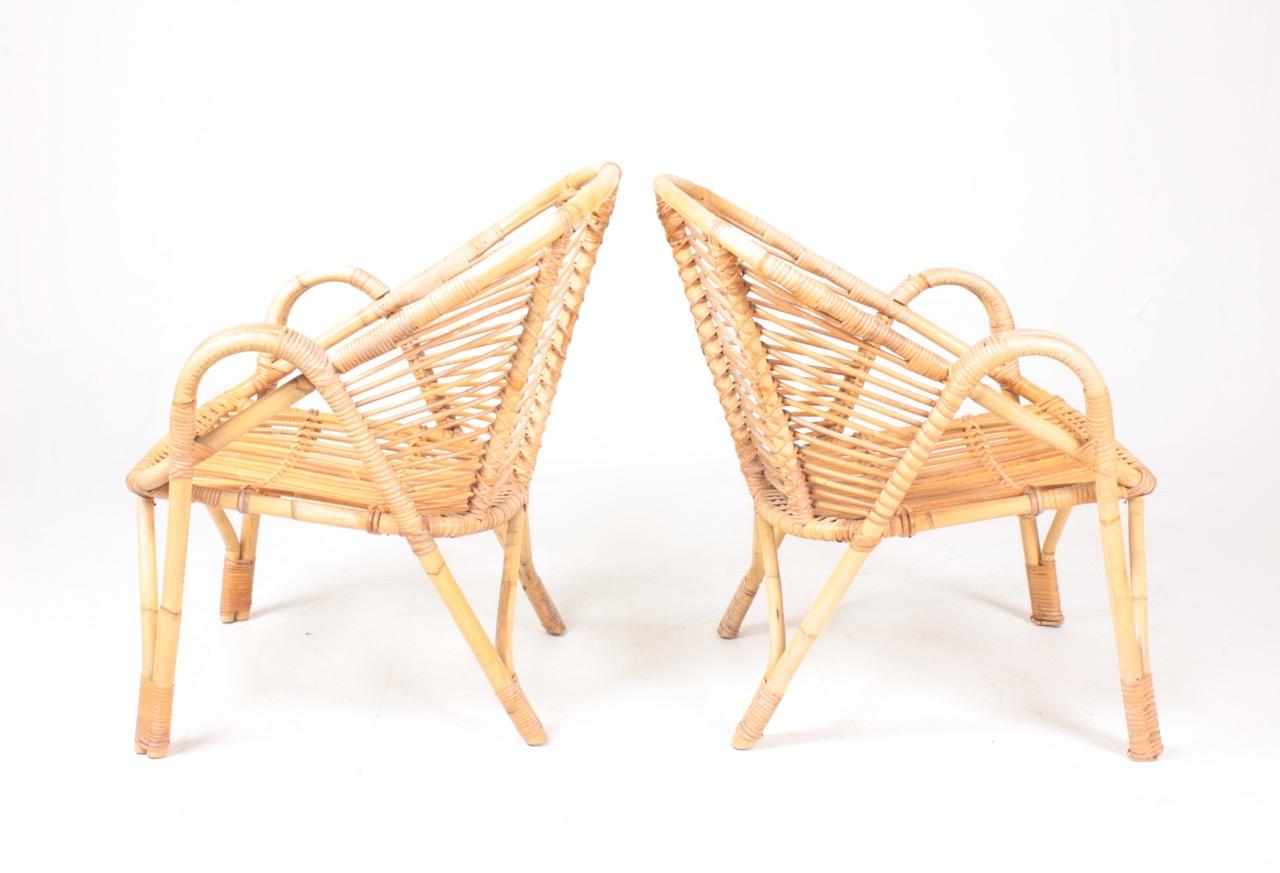 Pareja de sillas de salón de bambú de mediados de siglo, Made in Denmark, 1950 Danés en venta