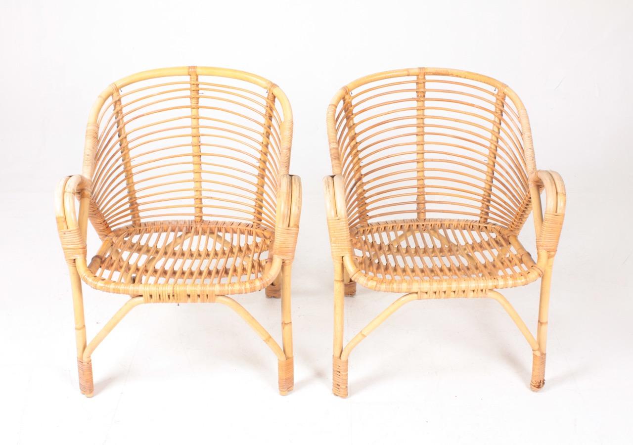 Pareja de sillas de salón de bambú de mediados de siglo, Made in Denmark, 1950 mediados del siglo XX en venta