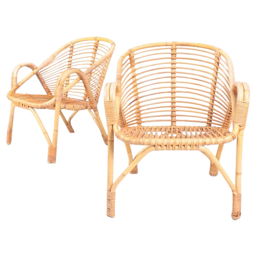 Pareja de sillas de salón de bambú de mediados de siglo, Made in Denmark, 1950