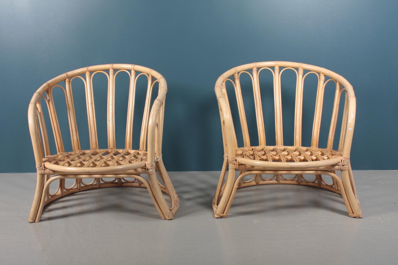 Pair of Midcentury Lounge Chairs in Bamboo, Made in Denmark, 1950s For Sale 4