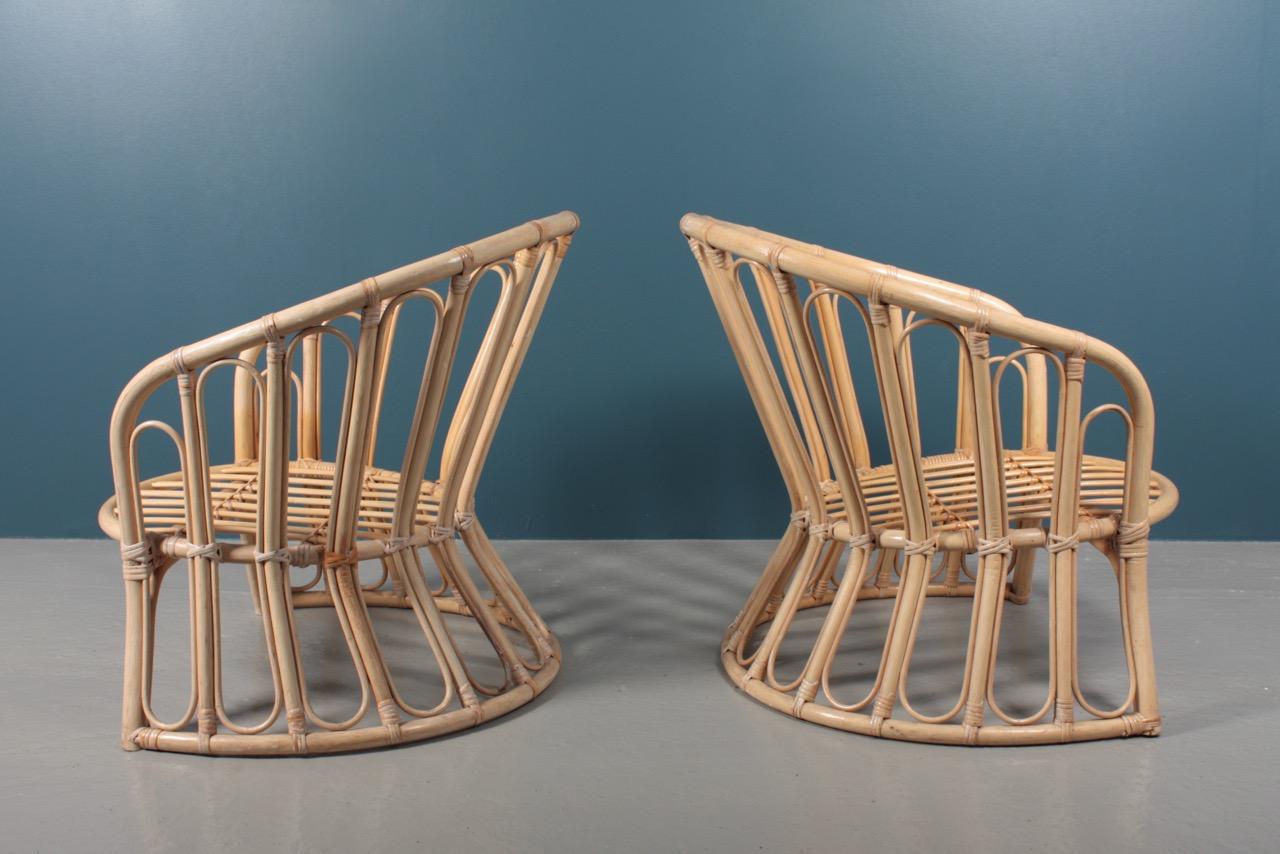 Pair of Midcentury Lounge Chairs in Bamboo, Made in Denmark, 1950s For Sale 5