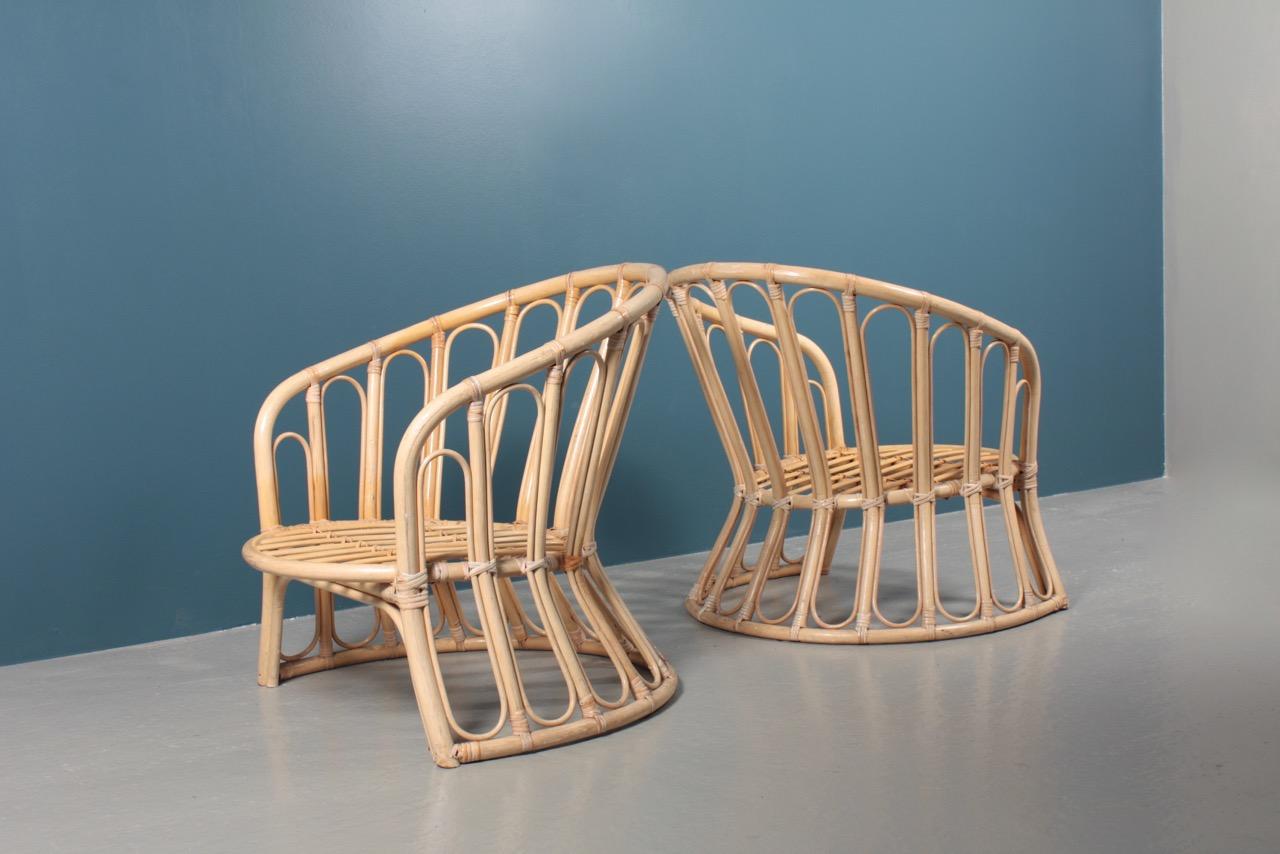 Paire de chaises longues en bambou du milieu du siècle:: fabriquées au Danemark:: années 1950 en vente 6