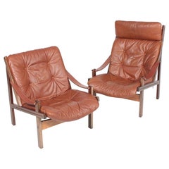 Pair of Midcentury Lounge Chairs in Leather by Thorbjorn Afdahl