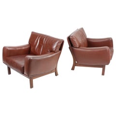 Pair of Midcentury Lounge Chairs in Leather, Denmark, 1960s