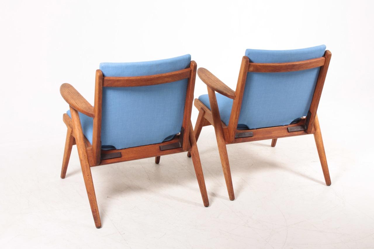 Fabric Pair of Midcentury Lounge Chairs in Oak, 1950s