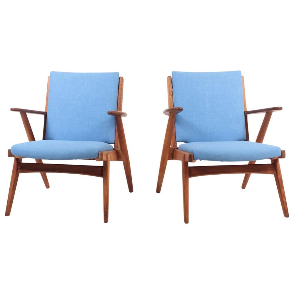Pair of Midcentury Lounge Chairs in Oak, 1950s
