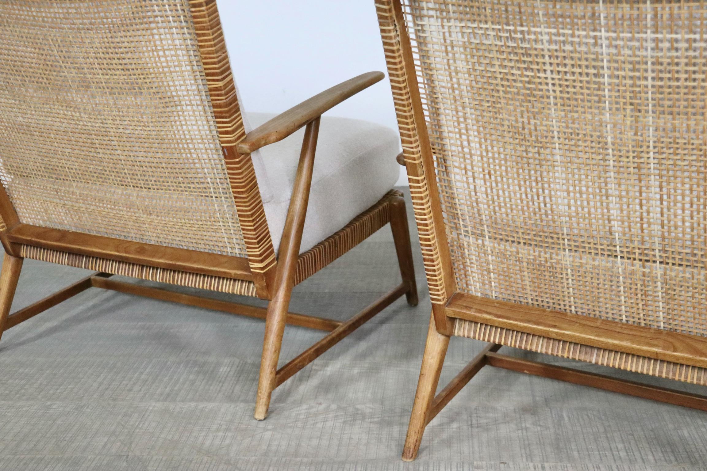Pair of Midcentury lounge chairs in oak and cane, Germany, 1950s 3