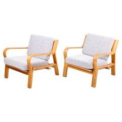 Retro Pair of Midcentury Lounge Chairs in Oak by Hans Wegner, 1960s
