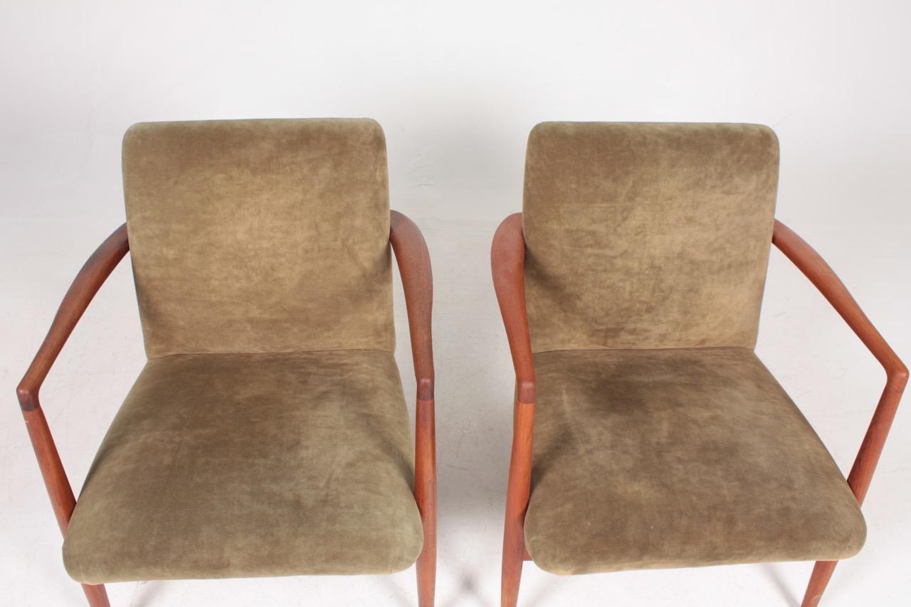 Pair of Midcentury Lounge Chairs in Teak and Velvet by C.B Hansen, 1950s 1