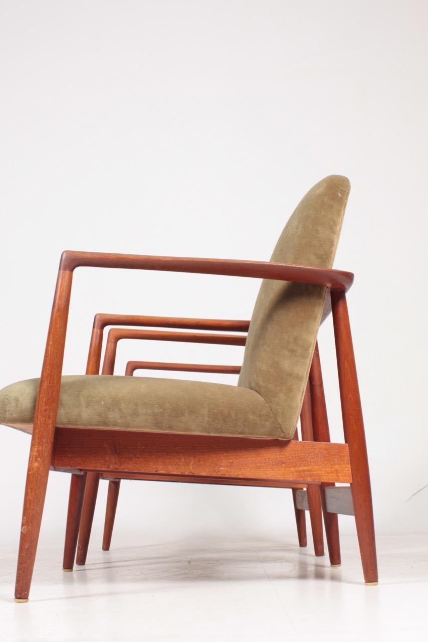 Pair of Midcentury Lounge Chairs in Teak and Velvet by C.B Hansen, 1950s 3