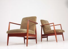 Pair of Midcentury Lounge Chairs in Teak and Velvet by C.B Hansen, 1950s