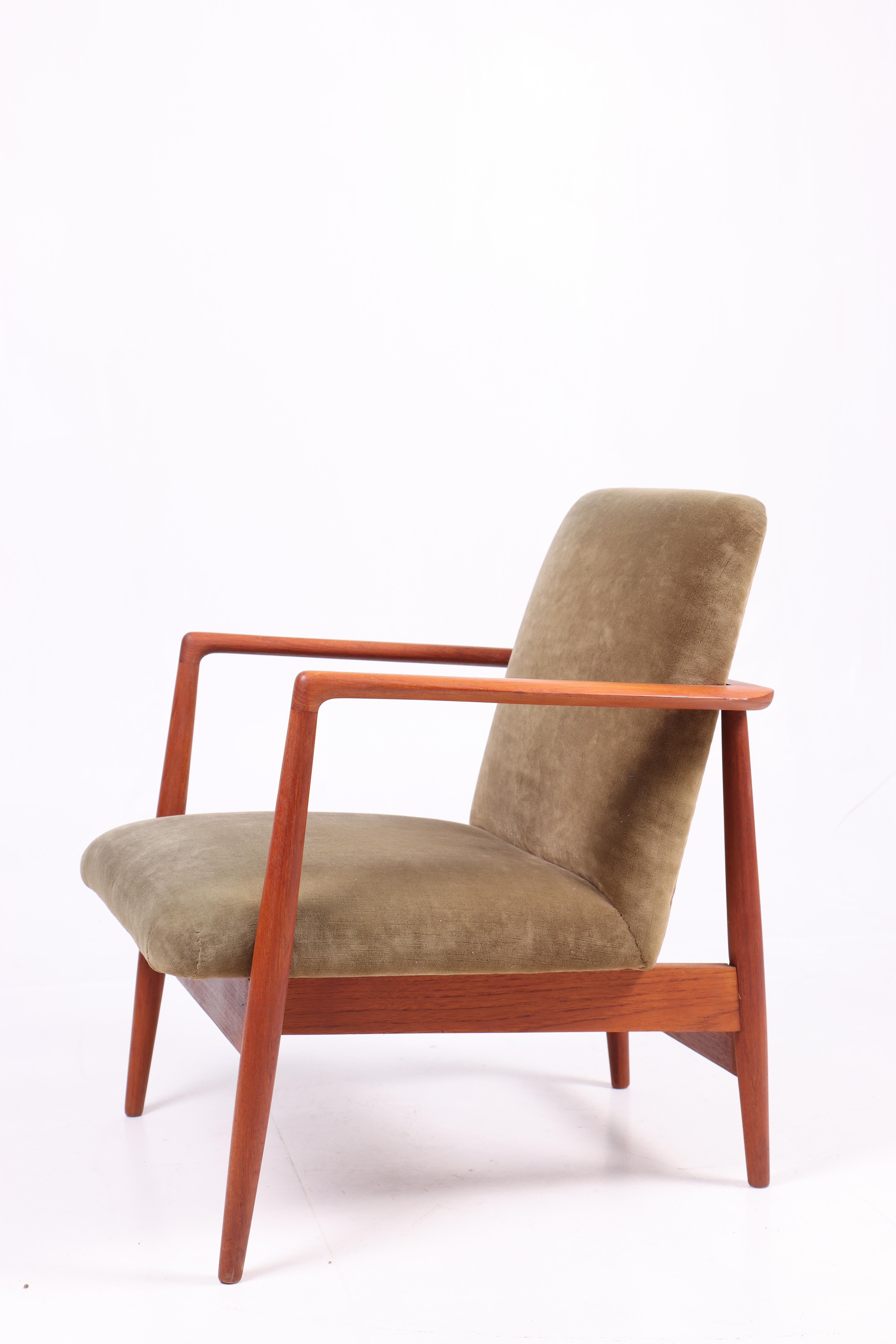 Paire de chaises longues en teck et velours du milieu du siècle, A.B. Hansen, années 50 Bon état - En vente à Lejre, DK