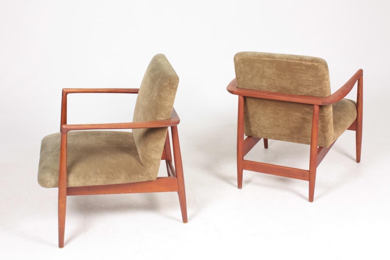 Danish Pair of Midcentury Lounge Chairs in Teak and Velvet by C.B Hansen, 1950s
