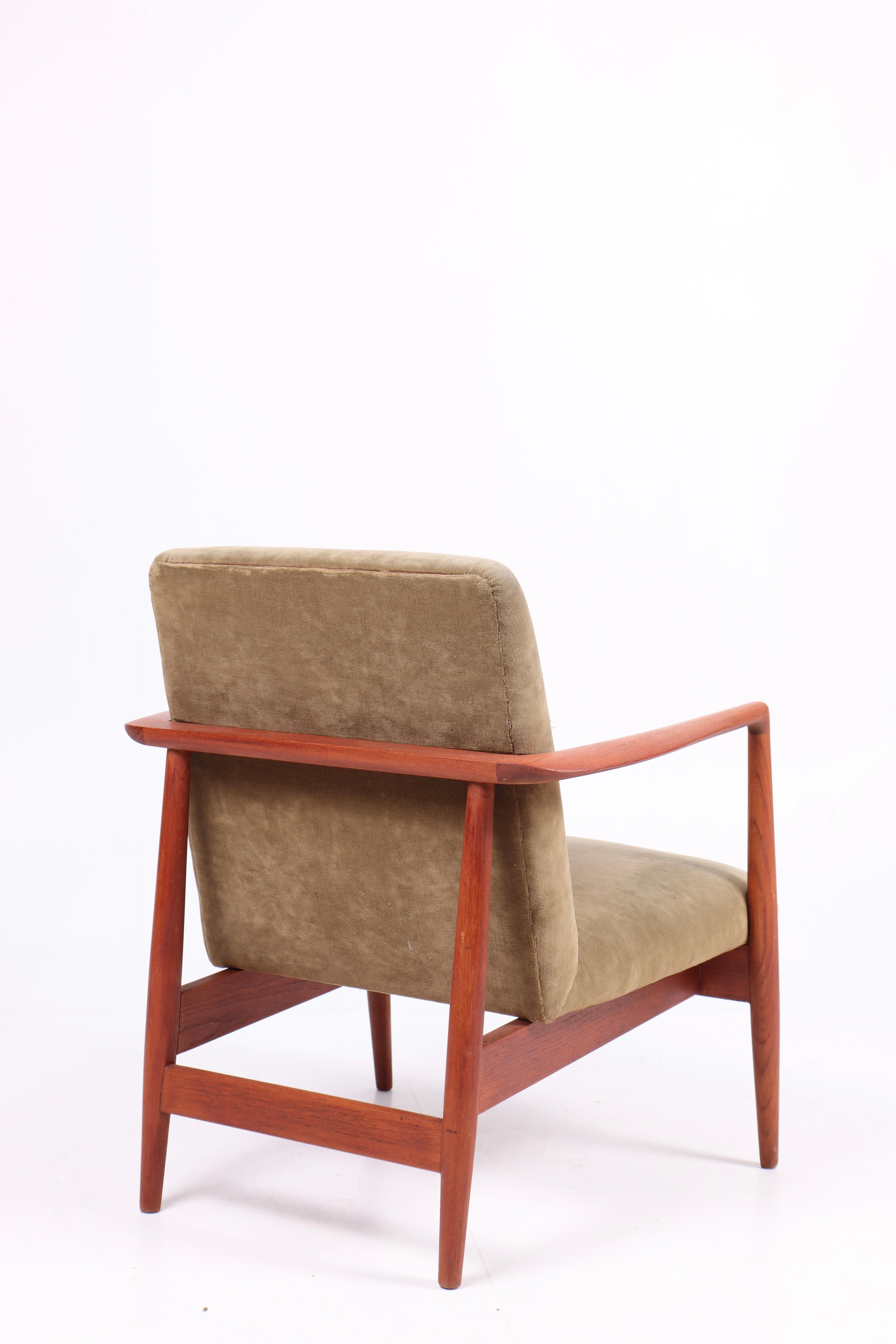 Milieu du XXe siècle Paire de chaises longues en teck et velours du milieu du siècle, A.B. Hansen, années 50 en vente