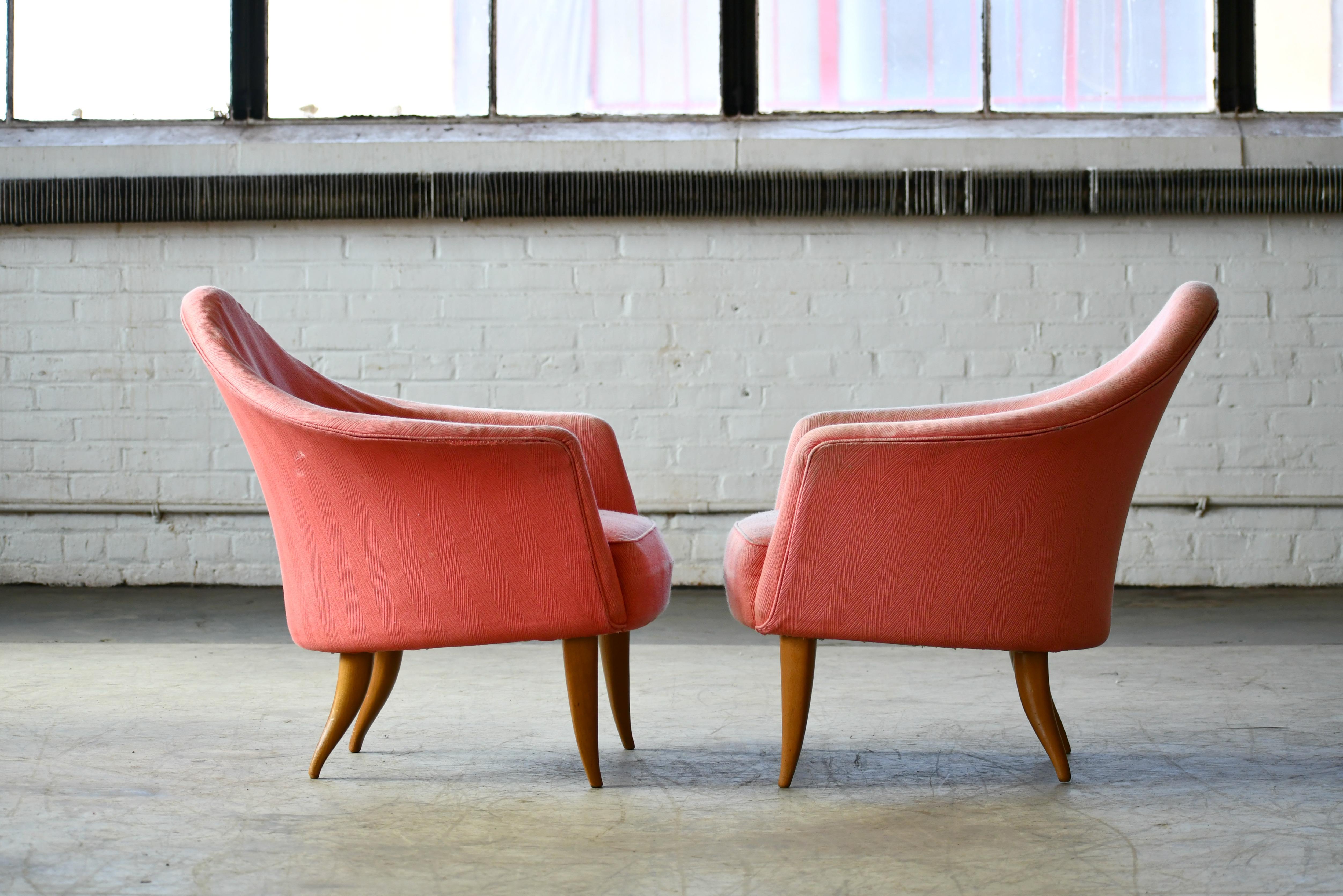 Swedish Pair of Midcentury Lounge Chairs Model 