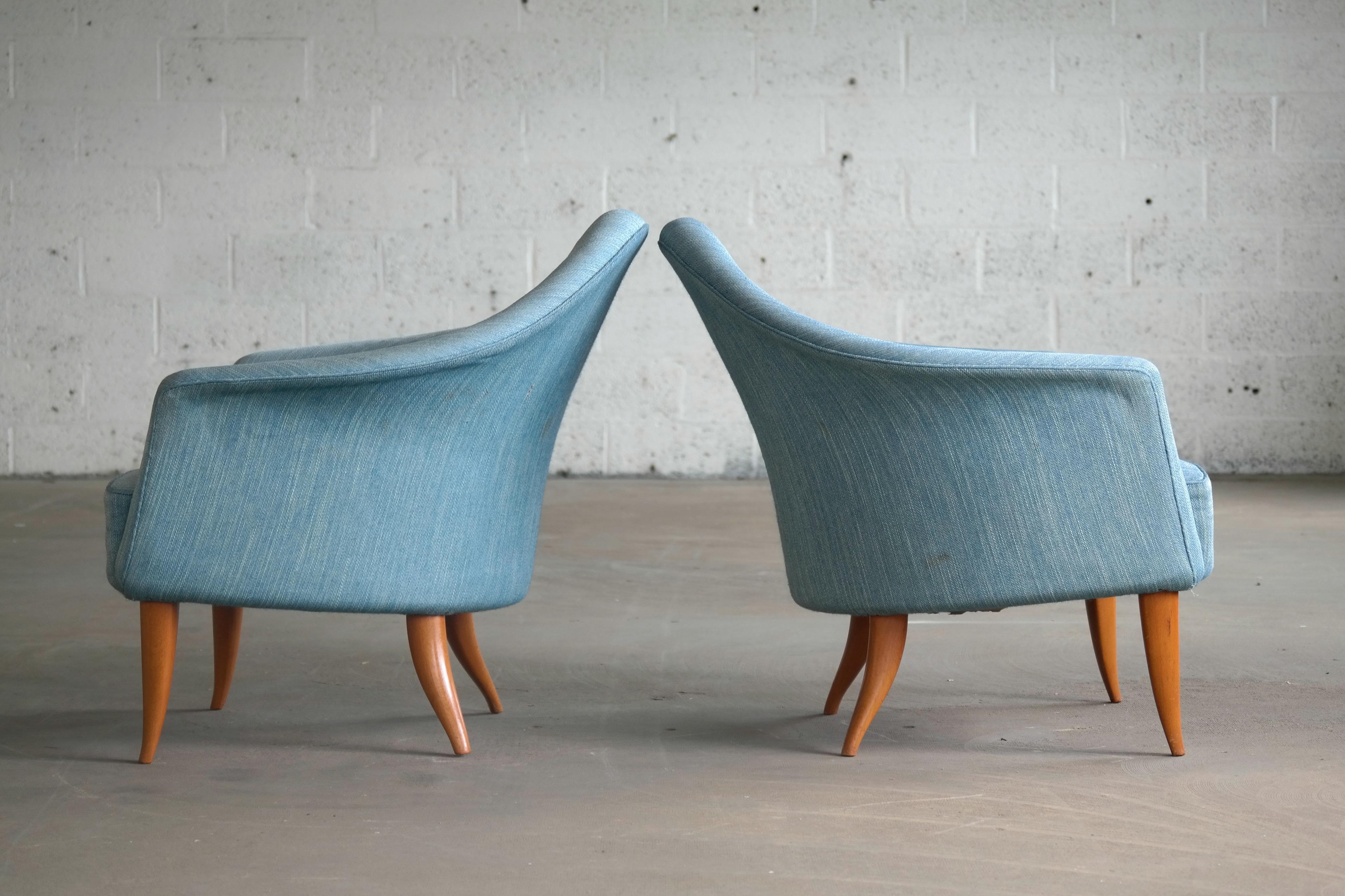 Wool Pair of Midcentury Lounge Chairs Model 