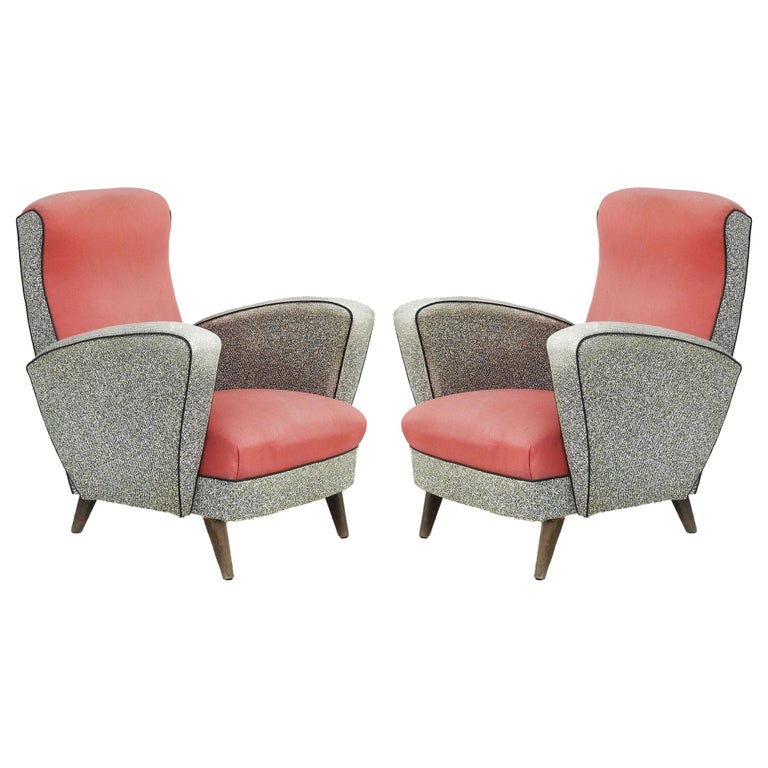 Pair of Midcentury Lounge Chairs Original Condition French Armchairs For Sale
