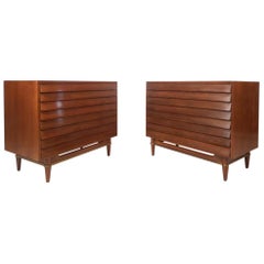 Pair of Midcentury Louvered Walnut Chests by American of Martinsville