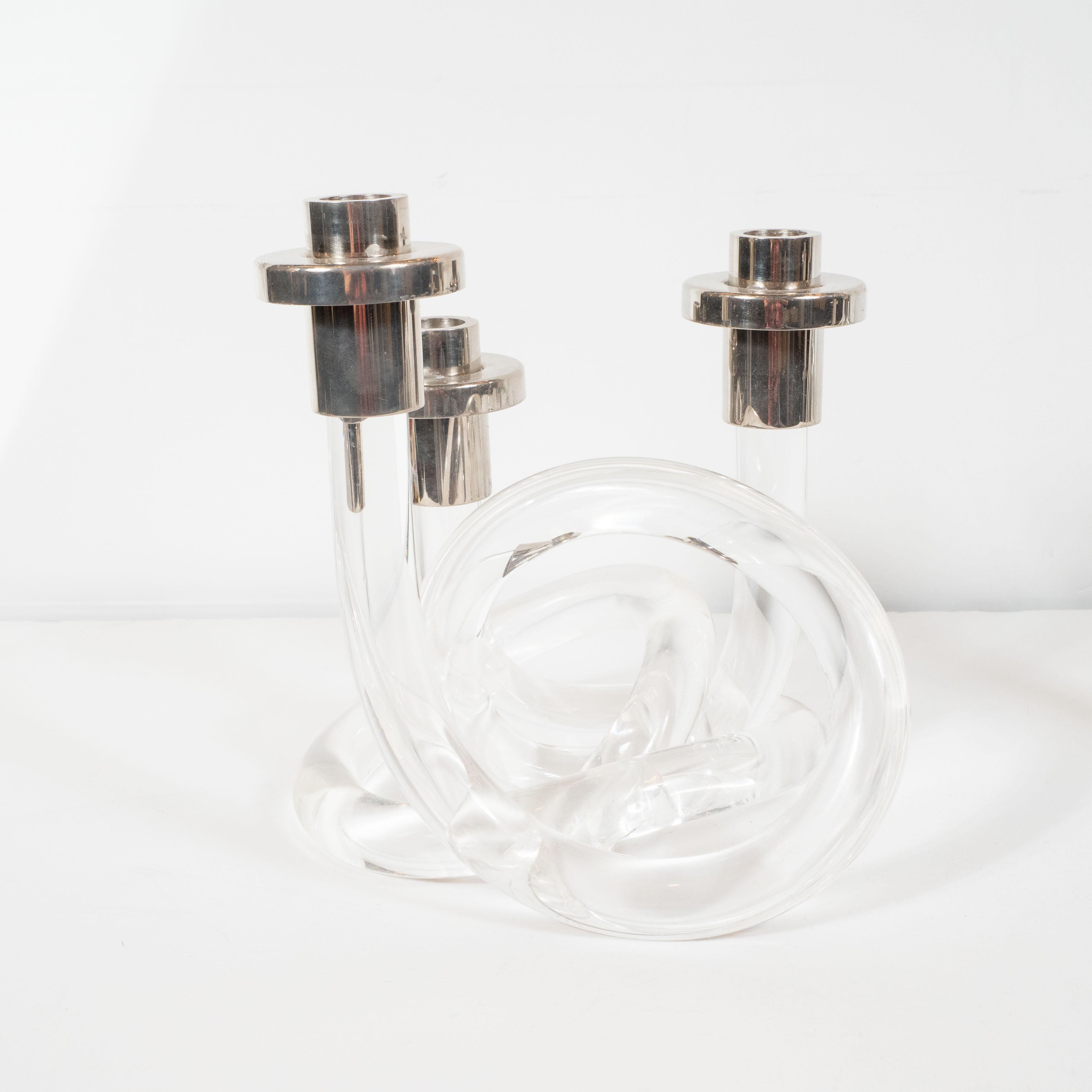 Pair of Midcentury Lucite and Nickel Candlesticks by Dorothy Thorpe 4