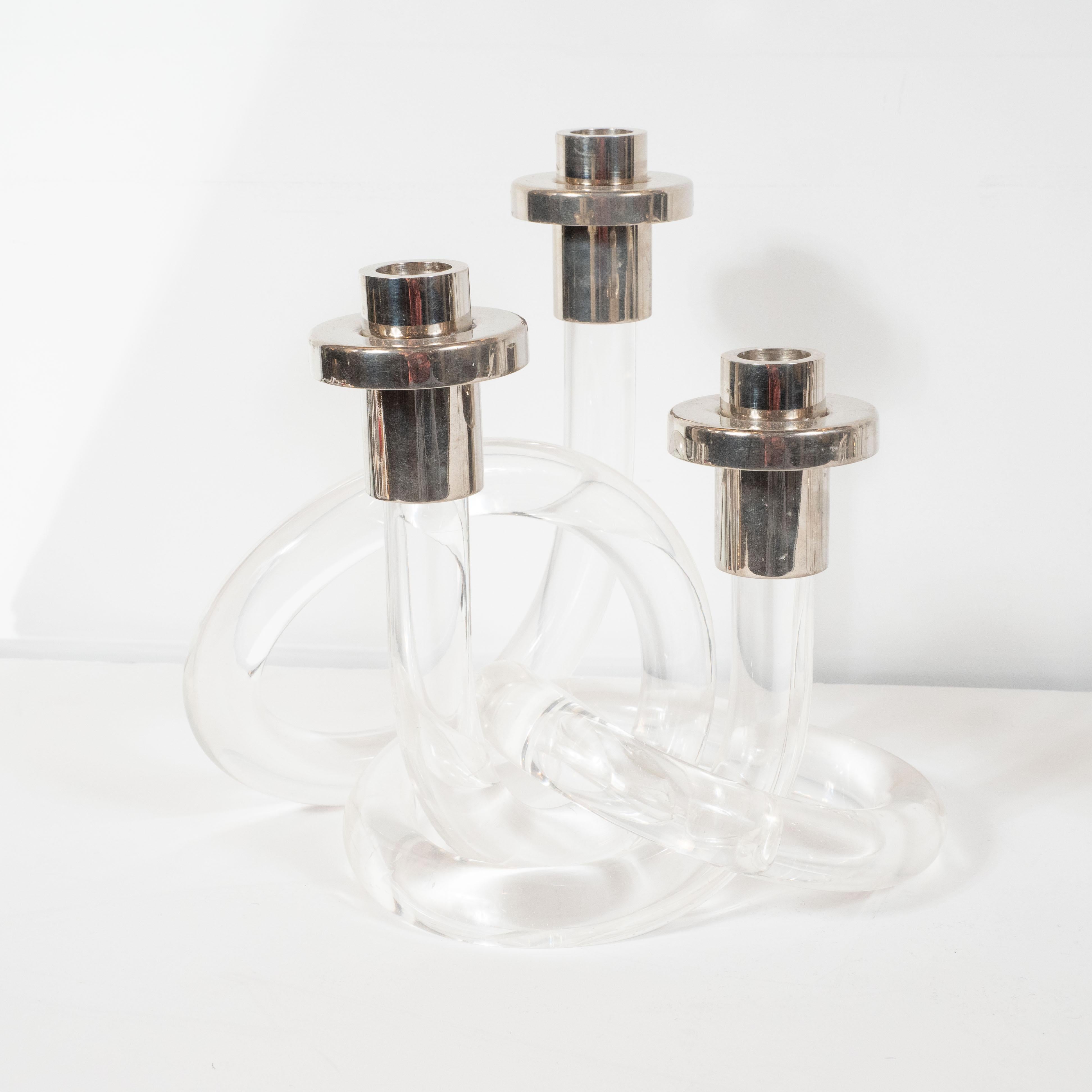 American Pair of Midcentury Lucite and Nickel Candlesticks by Dorothy Thorpe