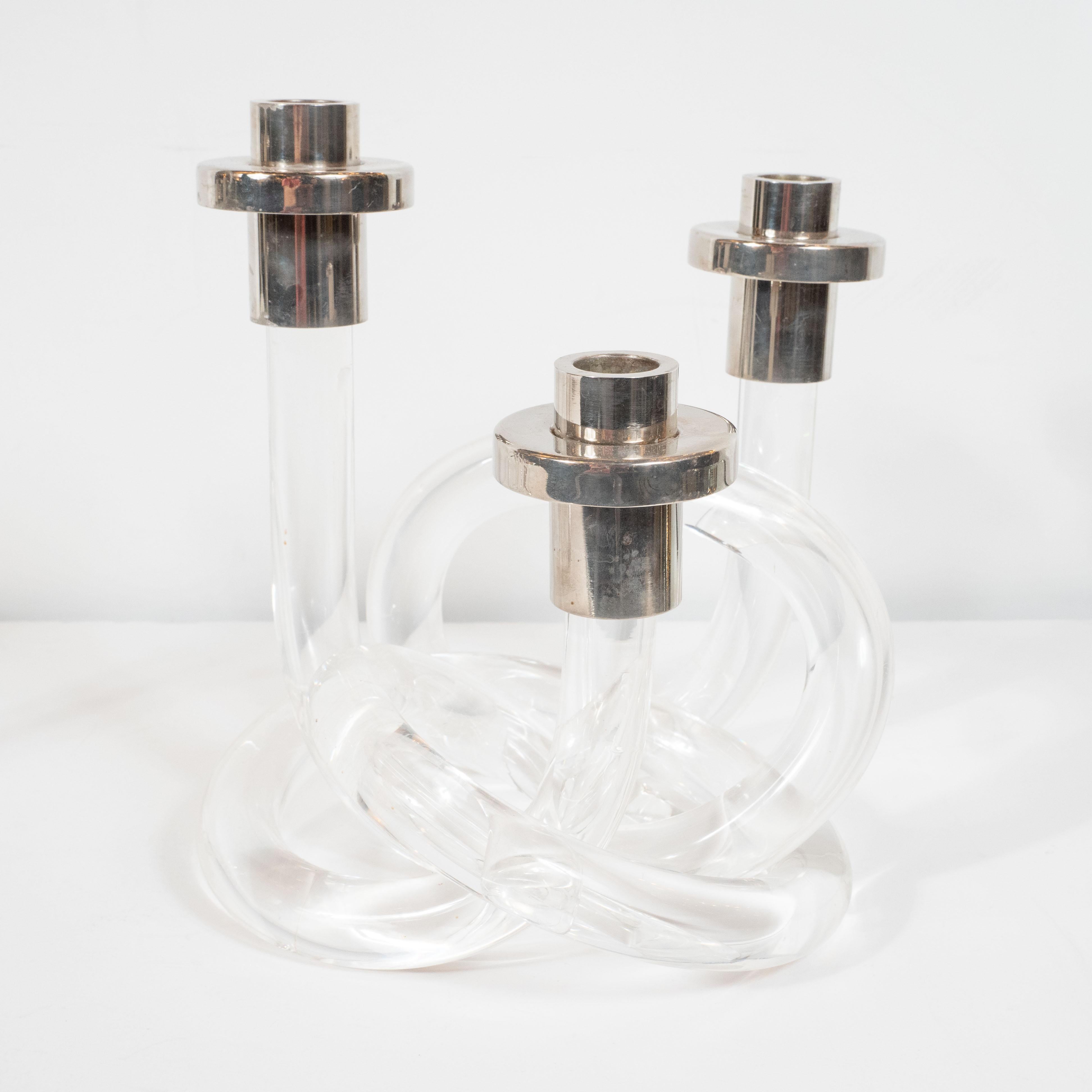 Pair of Midcentury Lucite and Nickel Candlesticks by Dorothy Thorpe 1