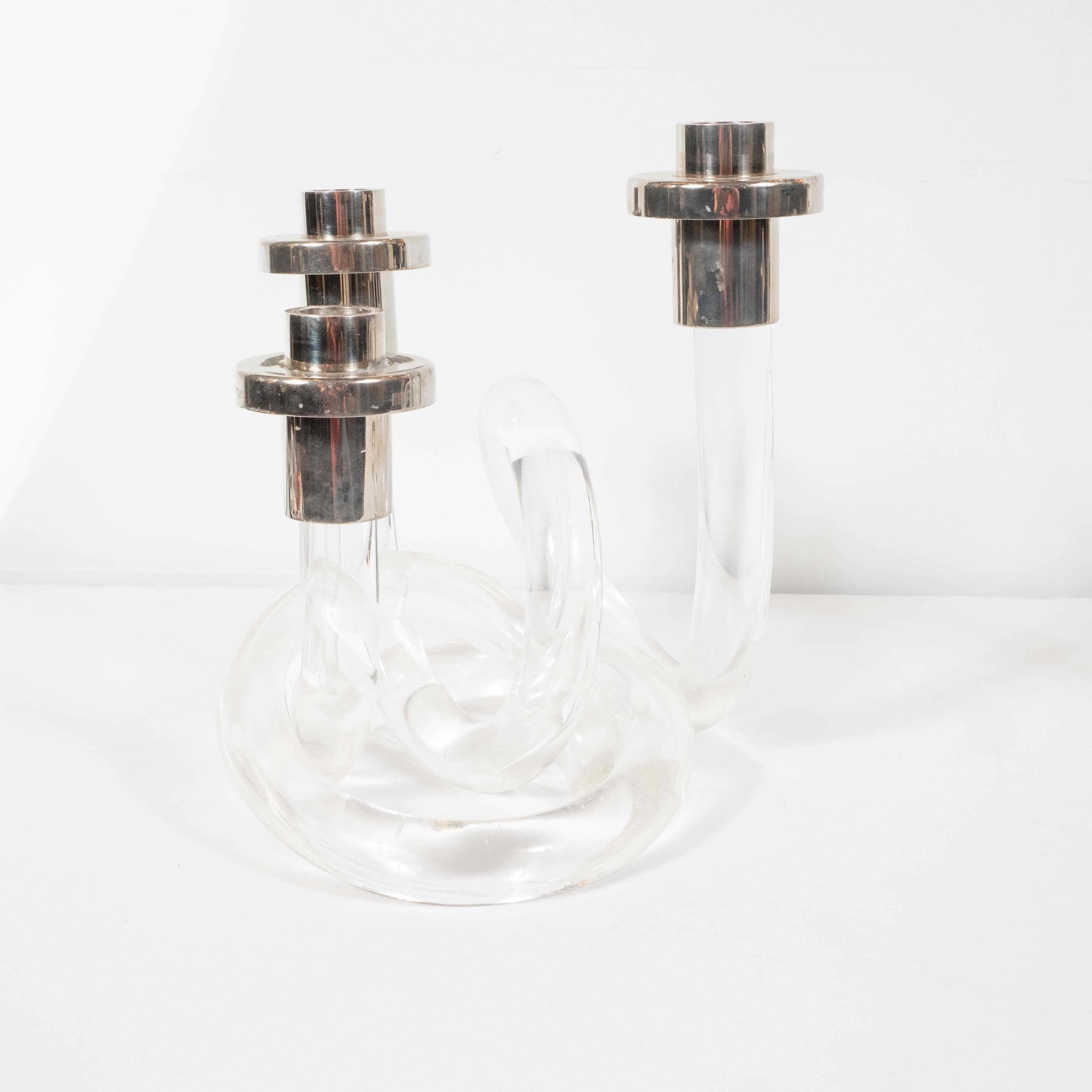 Pair of Midcentury Lucite and Nickel Candlesticks by Dorothy Thorpe 3