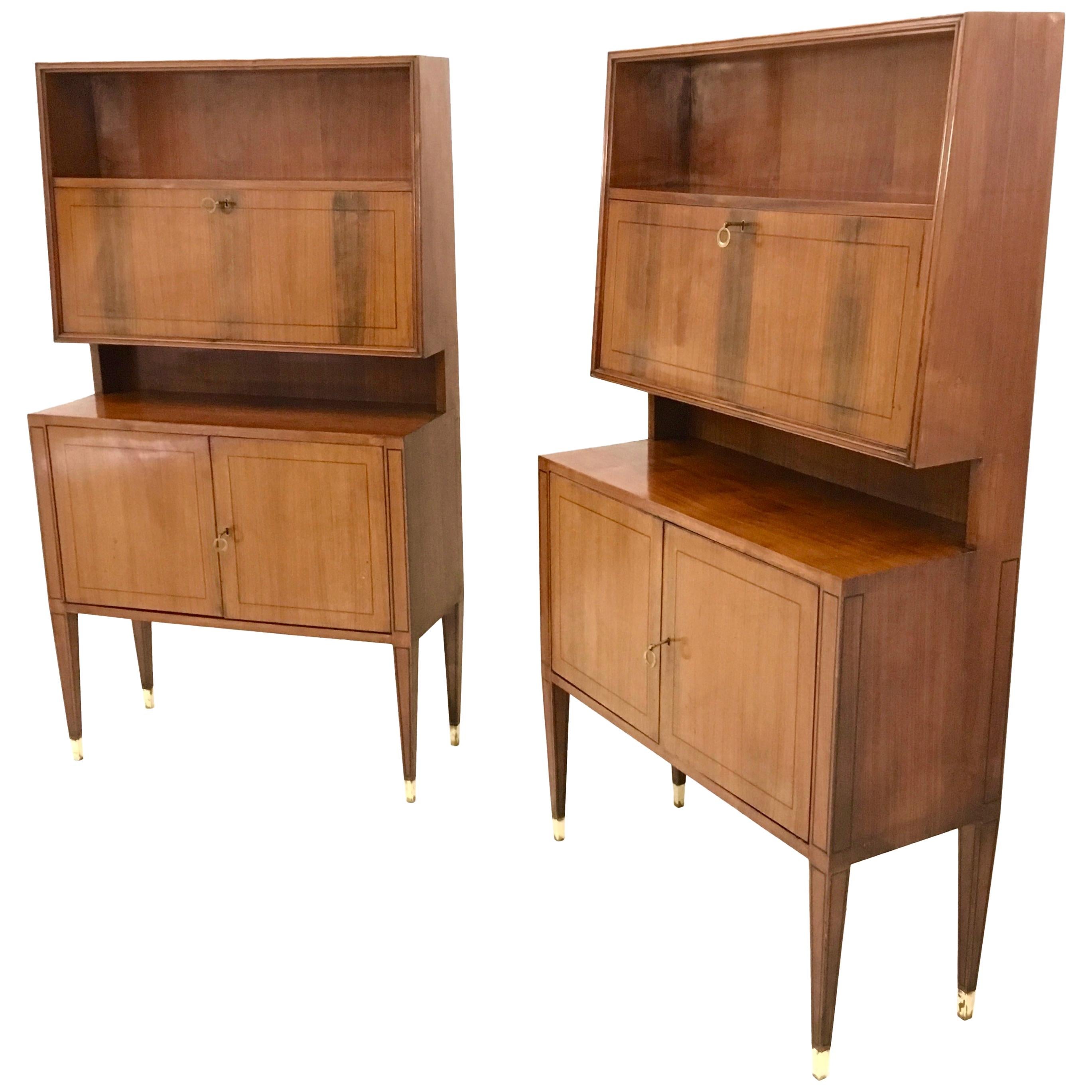 Pair of Midcentury Mahogany Cupboards in the Style of Paolo Buffa, Italy, 1950s