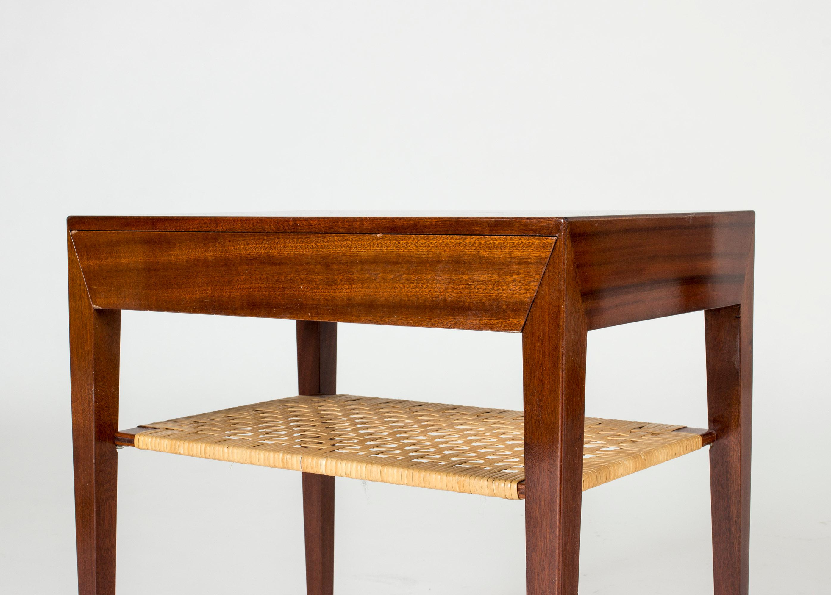 Rattan Pair of Midcentury Mahogany Side Tables by Severin Hansen