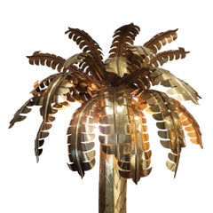 Pair of Midcentury Maison Jansen wall lamps, gilt brass in the shape palm tree