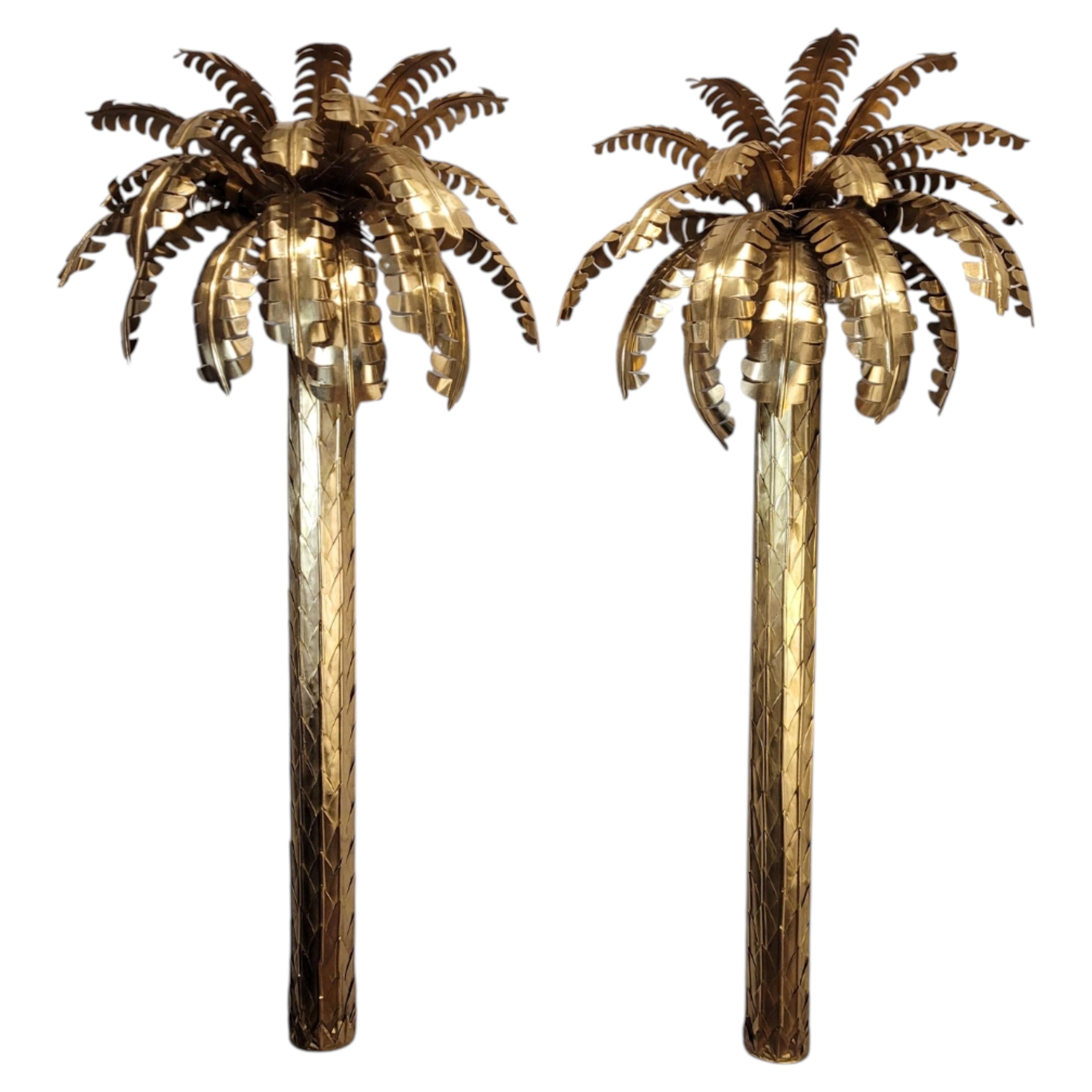 Pair of Midcentury Maison Jansen wall lamps, gilt brass in the shape palm tree