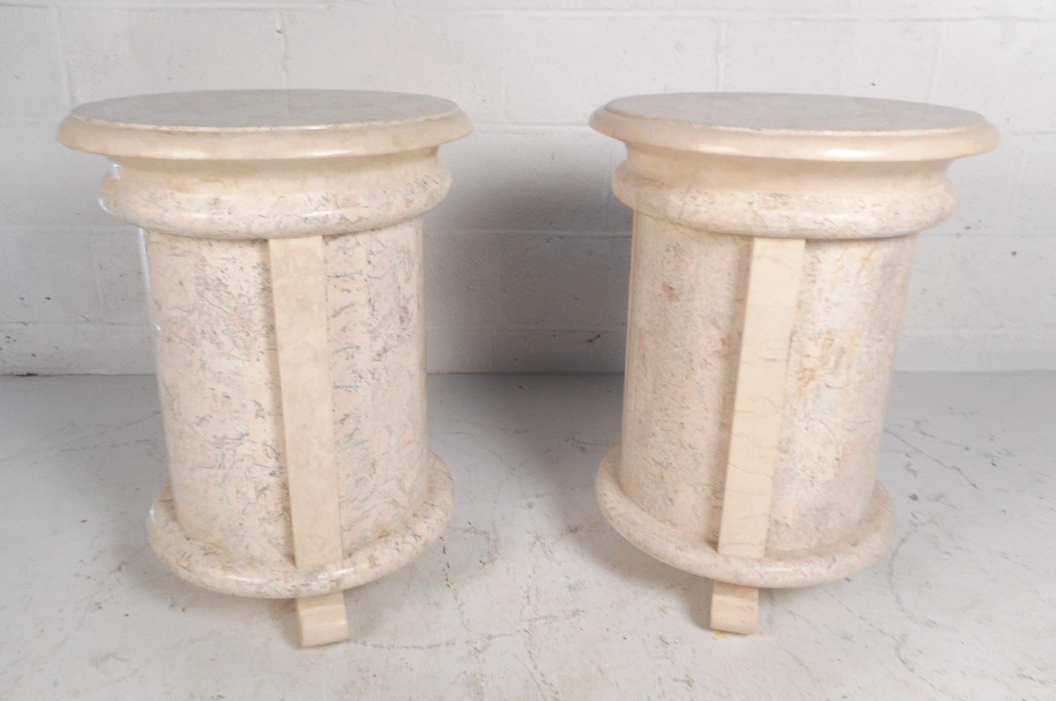 Mid-Century Modern Pair of Midcentury Maitland Smith Style Cylindrical End Tables