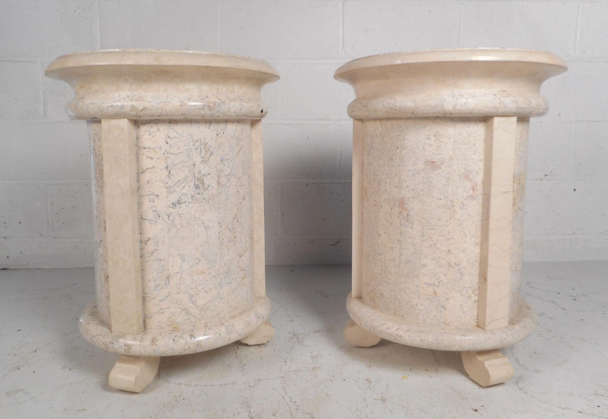 Philippine Pair of Midcentury Maitland Smith Style Cylindrical End Tables