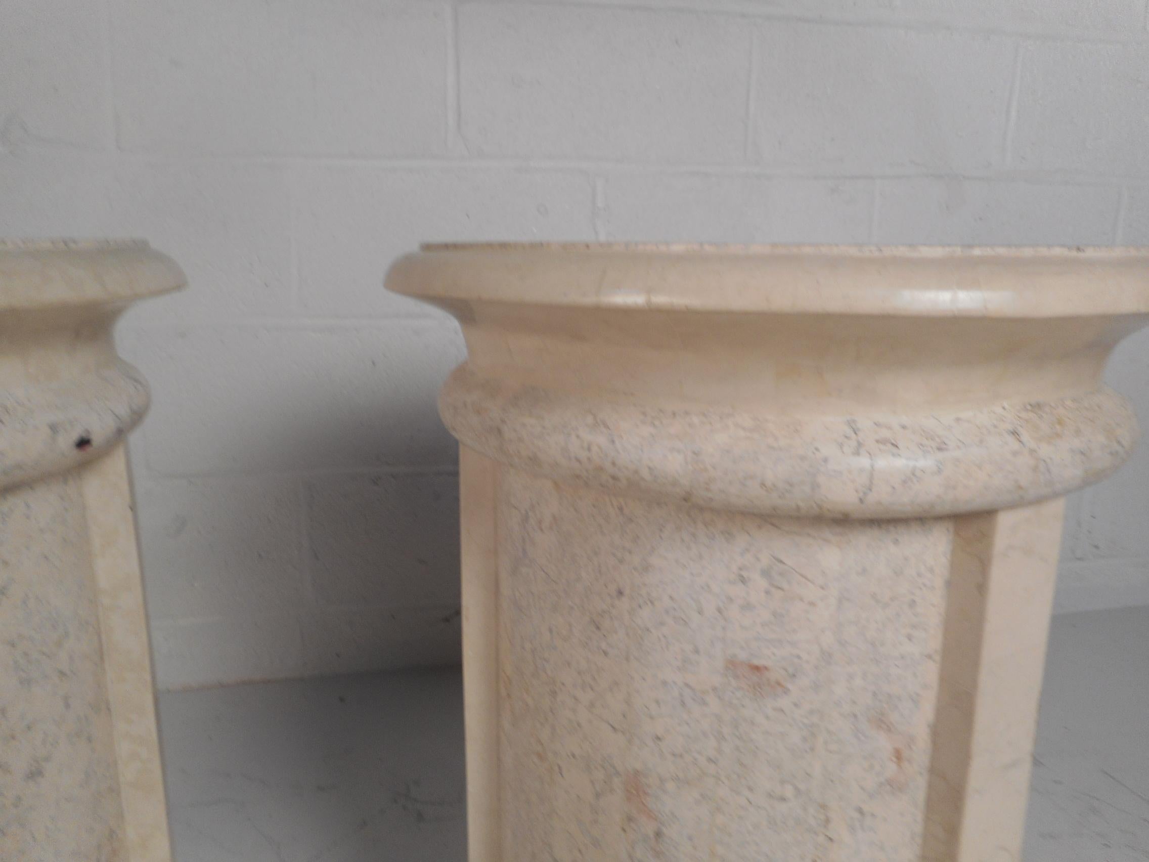 Pair of Midcentury Maitland Smith Style Cylindrical End Tables 2