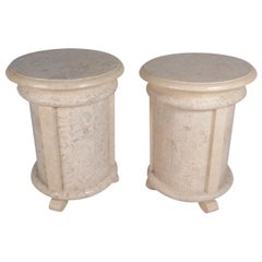 Pair of Midcentury Maitland Smith Style Cylindrical End Tables