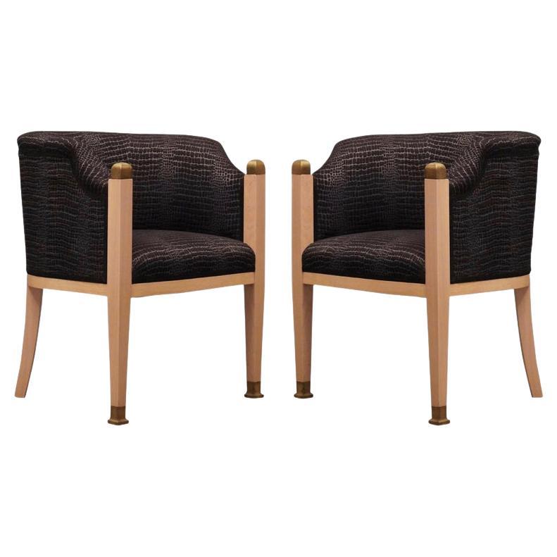 Pair of Midcentury Maple Brass and Fabric Austrian Armchairs, 1940