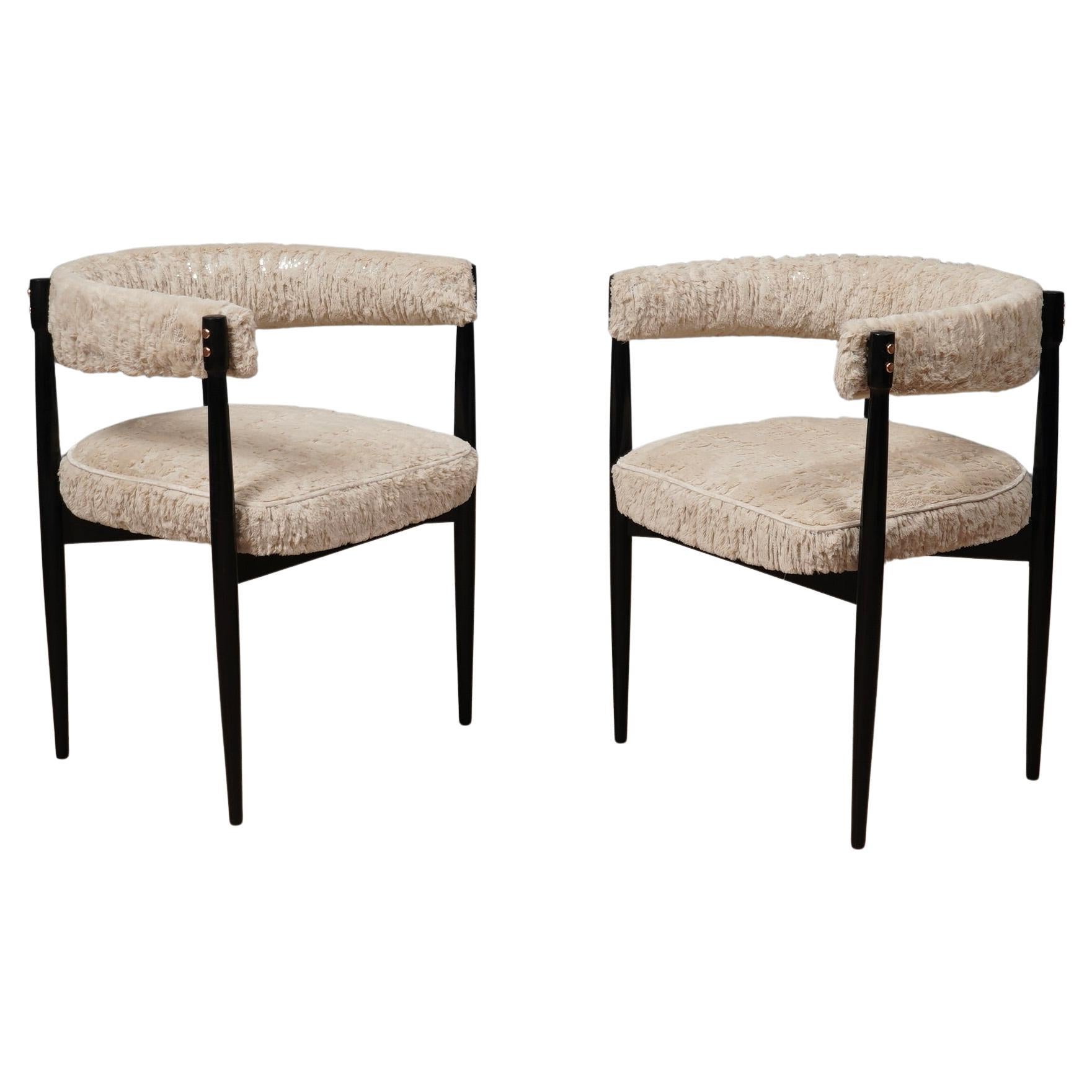 Pair of Midcentury Maple Brass and Fabric Austrian Armchairs, 1960