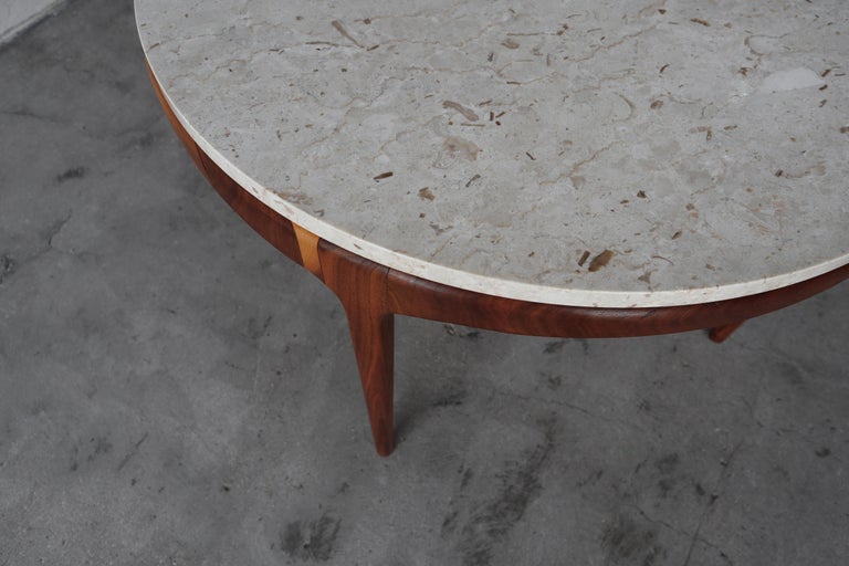 Pair of Midcentury Marble and Walnut Coffee Tables For Sale at 1stDibs