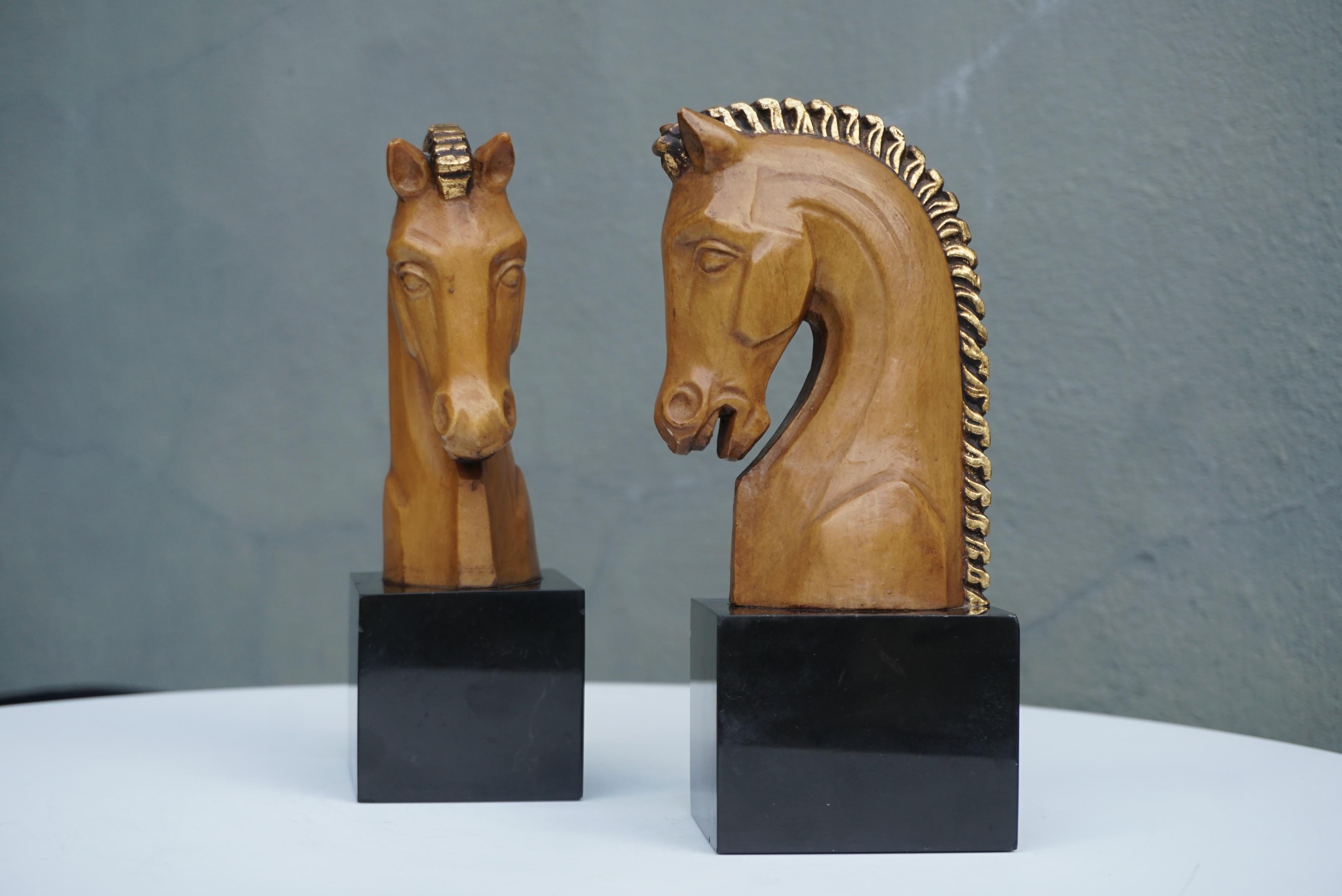 Mid-Century Modern Pair of Midcentury Marble and Wooden Horse Head Bookends For Sale