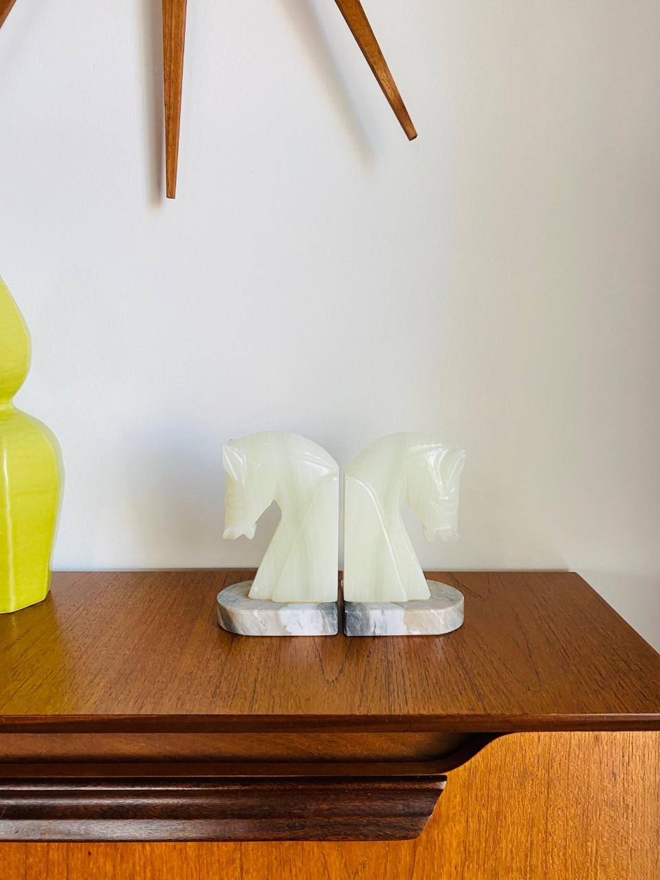 Mid-Century Modern Pair of Midcentury Marble Horse Head Bookends