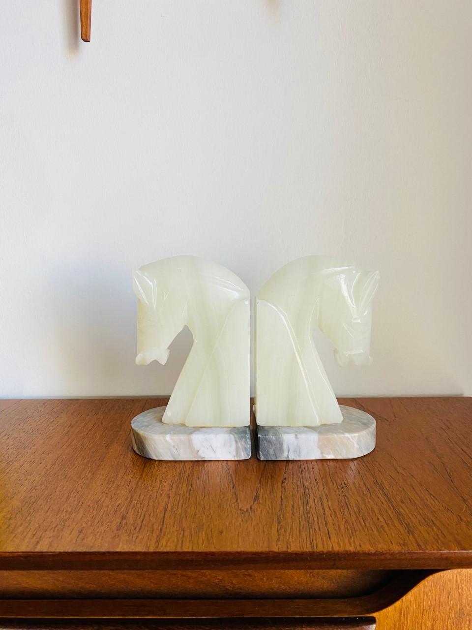 Mexican Pair of Midcentury Marble Horse Head Bookends