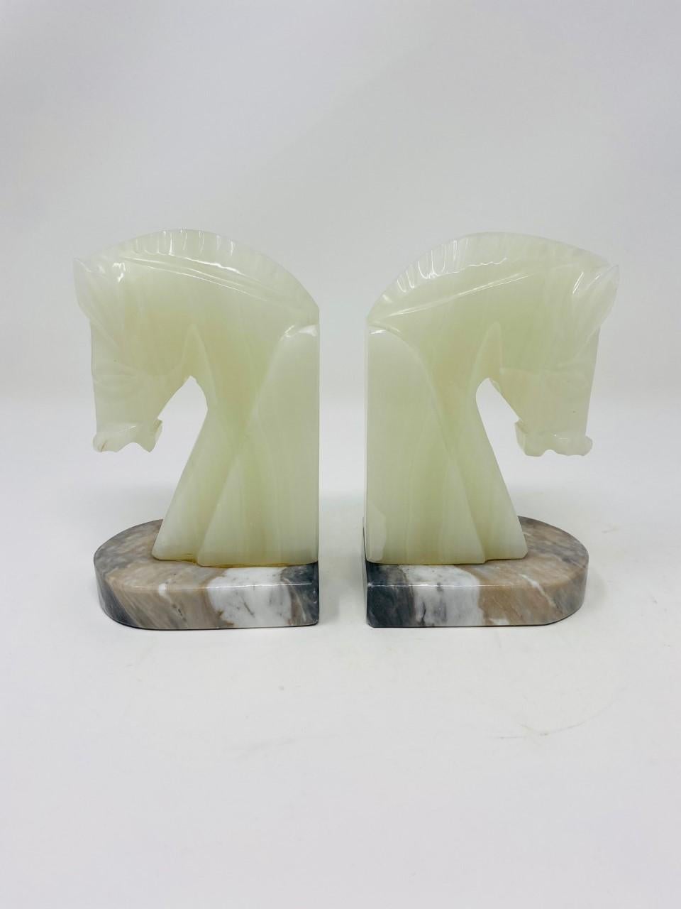 20th Century Pair of Midcentury Marble Horse Head Bookends